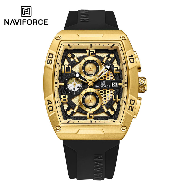 NAVIFORCE NF8052 GOLD Relógios Originais de Luxo para Homens Casual Esporte Cronógrafo Quartzo Pulso Silicone Relógio de Quartzo À Prova D'Água