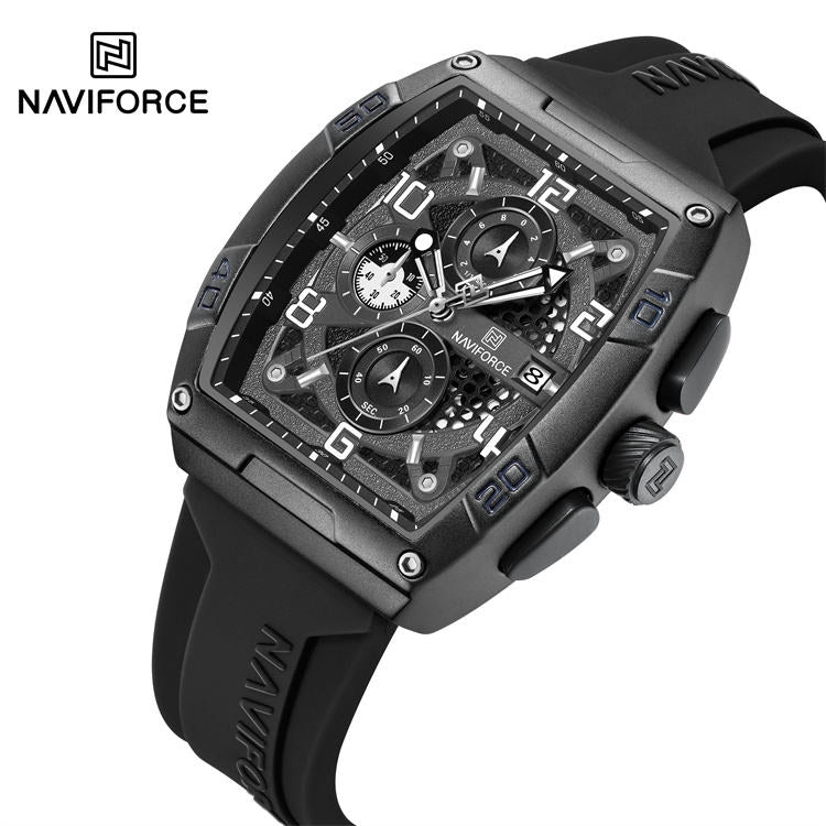 NAVIFORCE NF8052 BLACK Relógios Originais de Luxo para Homens Casual Esporte Cronógrafo Quartzo Pulso Silicone Relógio de Quartzo À Prova D'Água (cópia)