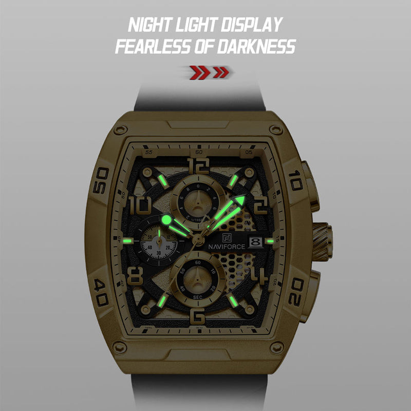 NAVIFORCE NF8052 GOLD Relógios Originais de Luxo para Homens Casual Esporte Cronógrafo Quartzo Pulso Silicone Relógio de Quartzo À Prova D'Água